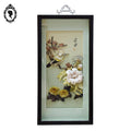 Chic tableau cadre à relief chinois asiatique vert noir oiseau fleur en coquillage vintage