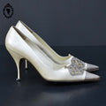 Chics escarpins à talon italien en cuir beige nacré Linca ou Limca P 36 vintage