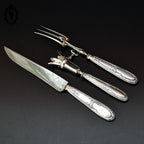 Coffret 3 couverts service complet à découper gigot argent fourré décor Louis XV ancien XIX ième
