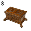 Coffret boite rectangulaire en bois motifs sculptée de fleur art populaire ancien