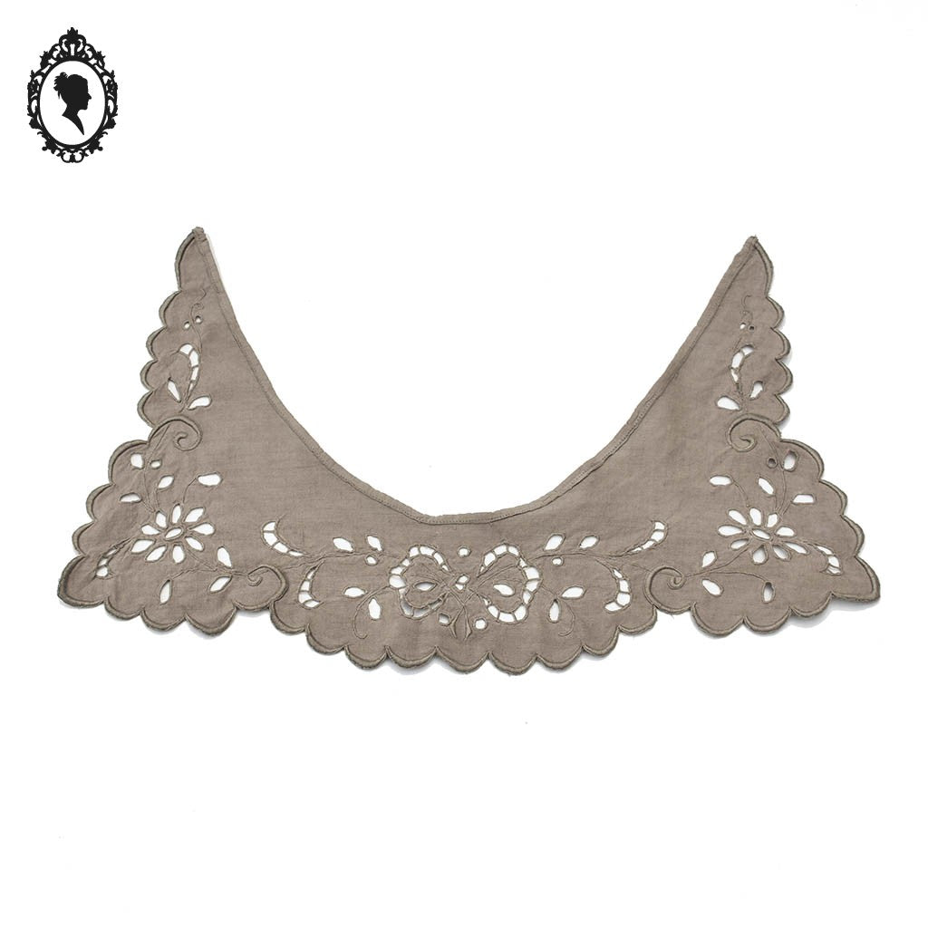 Col ancien femme fille dentelle ajourée style Richelieu teint beige taupe