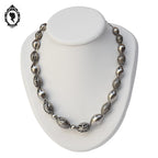 Collier ZAG style asiatique argenté grosses perles chaîne