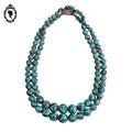 Collier ancien art déco 2 rangs de perles bleu porcelaine émaillée effet marbré