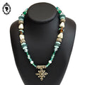 Collier berbère croix du sud métal perles bleu vert vintage ancien
