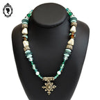 Collier berbère croix du sud métal perles bleu vert vintage ancien