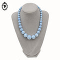 Collier bleu et blanc marbré perles rondes ras de cou en cascades vintage