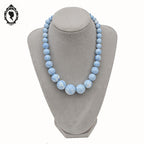 Collier bleu et blanc marbré perles rondes ras de cou en cascades vintage