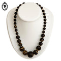 Collier cascade perles rondes en bois marron et doré style bohème nature chic vintage