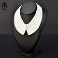 Collier col plastron blanc crème perles de rocaille