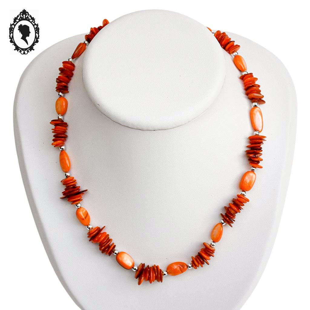 Collier en nacre orange style chips vintage