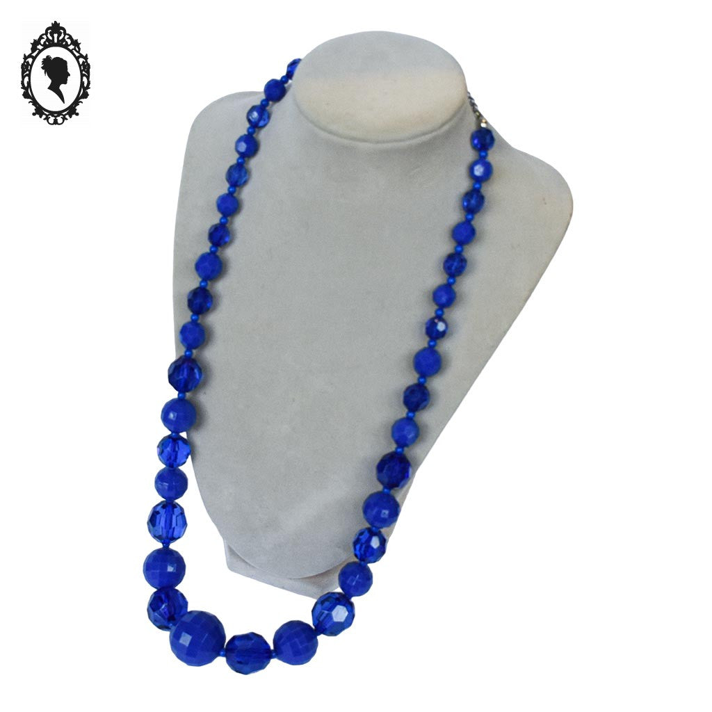 Collier perles à facettes en cascade bleu vif vintage