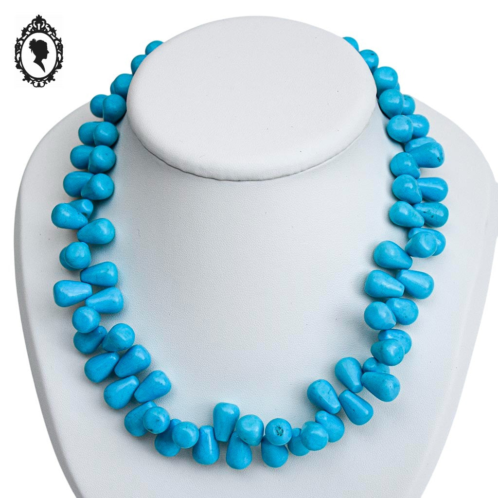 Collier véritable pierre de howlite teintée bleu turquoise vintage