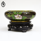 Coupe chinoise en email émaux cloisonnés noir laiton D 18 cm vintage