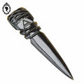 Coupe papier obsidian ou ouvre lettre en pierre obsidienne noir doré tête mexicaine vintage