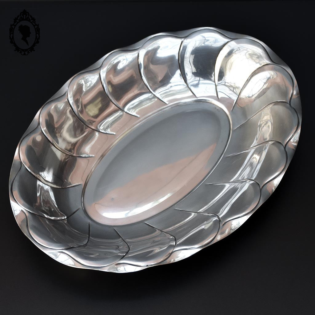 Coupelle coupe plat ovale festonné en métal argenté art déco ancien