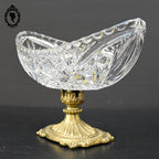 Coupelle sur pied serviteur plat coupe ovale piédouche en cristal et laiton H 15 L 31 cm