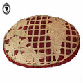 Coussin ovale broderie richelieu art décoration rouge beige ancien