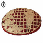 Coussin ovale broderie richelieu art décoration rouge beige ancien