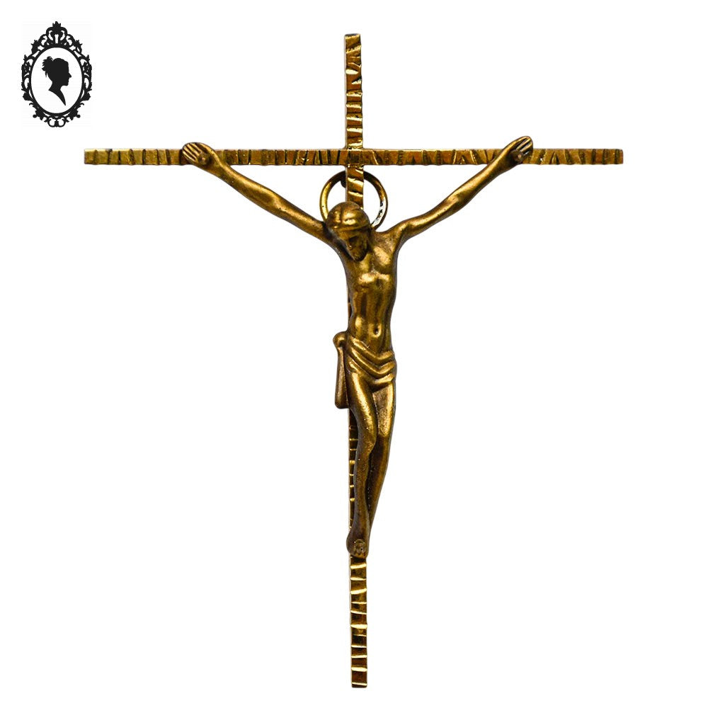 Croix christ crucifix mural en bronze doré signé Mermet vintage