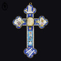 Croix en micro mosaïque de Roma Italienne photo verre H 10,5 cm ancienne