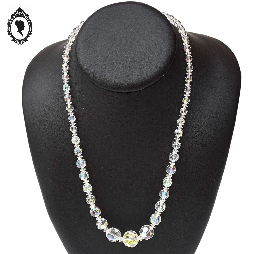 Élégant collier en cristal aurore boréale AB blanc en cascade bijou ancien vintage