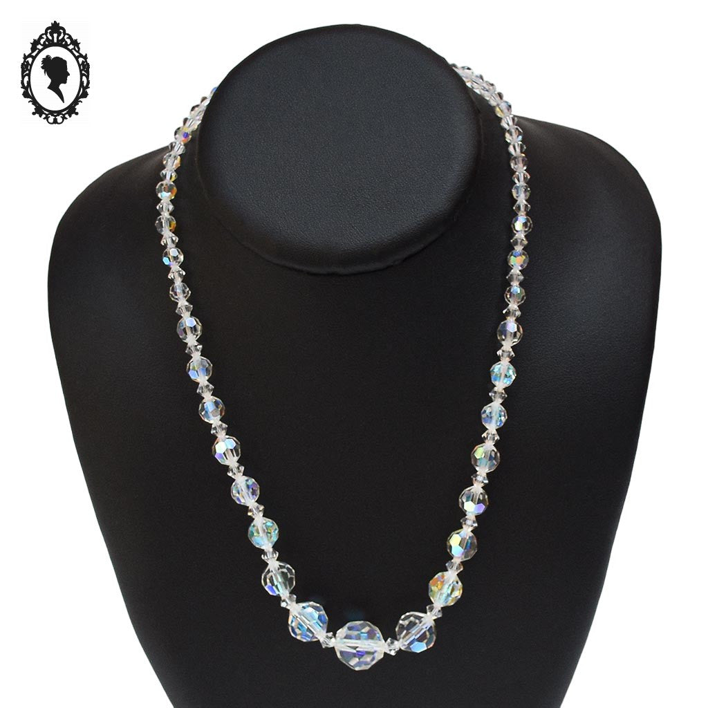 Élégant collier en cristal aurore boréale en cascade bijou ancien vintage
