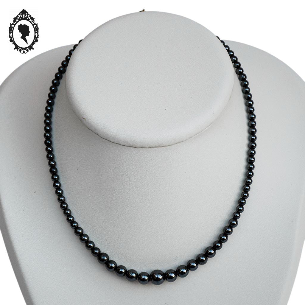 Élégant collier gris noir pierre hématite perles rondes cascade vintage