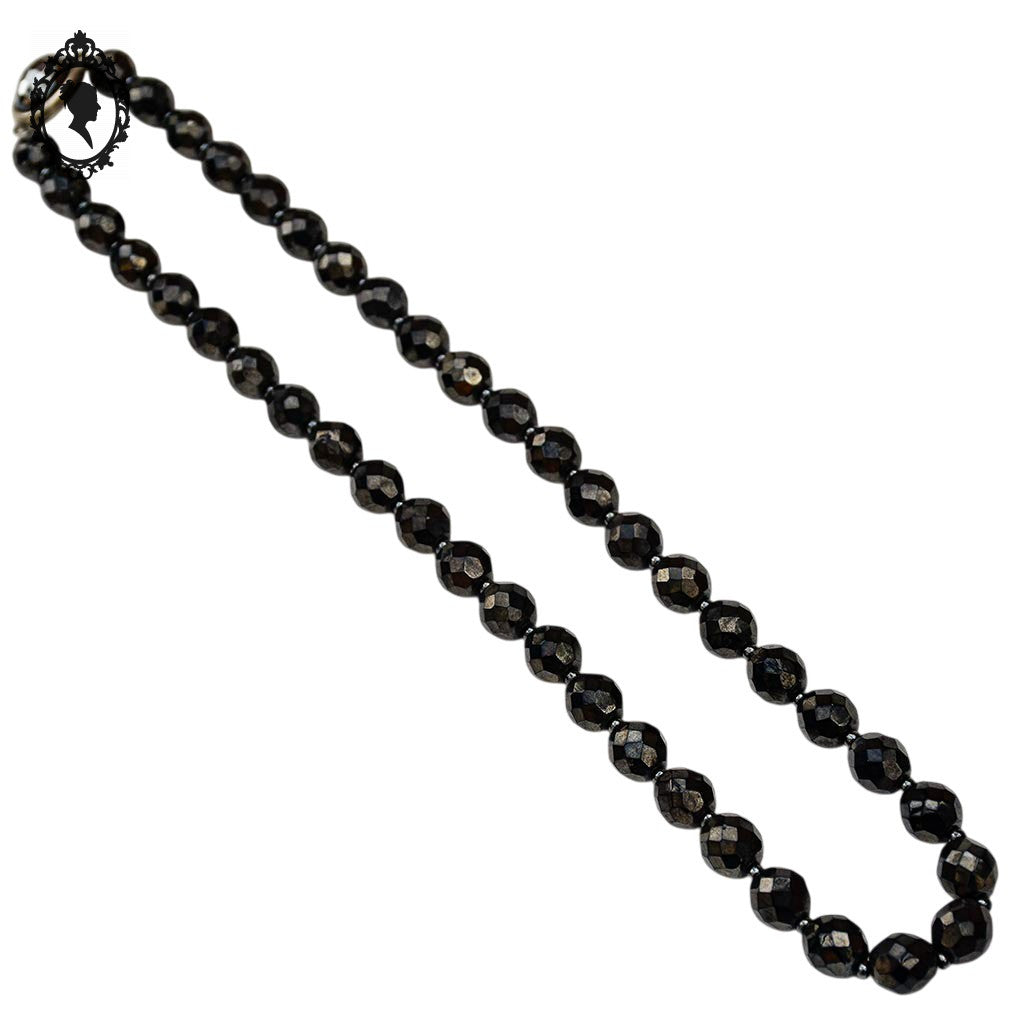 Élégant collier perle de verre facetté noir vintage ancien