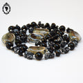 Élégant collier perles de verre Murano et pierre obsidienne noire et grise vintage