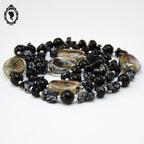 Élégant collier perles de verre Murano et pierre obsidienne noire et grise vintage