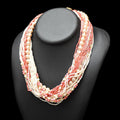 Élégant collier rose saumon beige multi rangs bijou fantaisie vintage