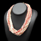 Élégant collier rose saumon beige multi rangs bijou fantaisie vintage