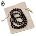 Élégant long collier fin perles de verre facetté noir et doré vintage ancien