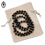 Élégant long collier fin perles de verre facetté noir et doré vintage ancien