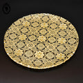 Élégant plat de présentation culinaire rond en verre arabesque or doré