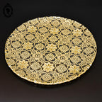Élégant plat de présentation culinaire rond en verre arabesque or doré