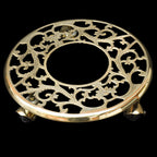 Élégant porte plante laiton doré rond ciselé ajouré sur 3 roulettes vintage ancien