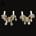 Elégante paire d’appliques en bronze doré pampilles baroque 2 lumières vintage