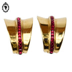 Élégantes boucles d’oreilles clips dorées fuchsia Bijoux Stern style Tank vintage