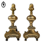 Élégants chenets en bronze doré accessoire de cheminée ancien