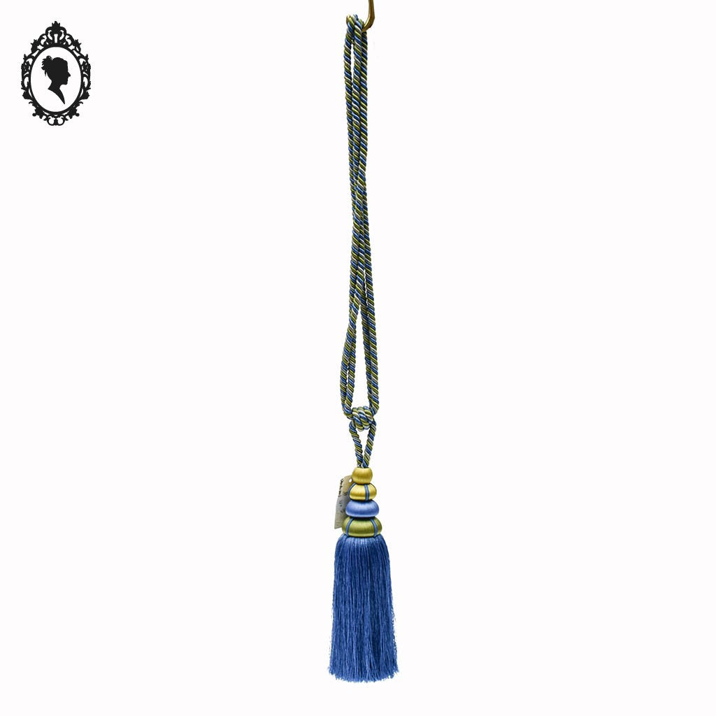Embrasse gros pompon cordon bleu vert jaune passementerie pour rideau neuf
