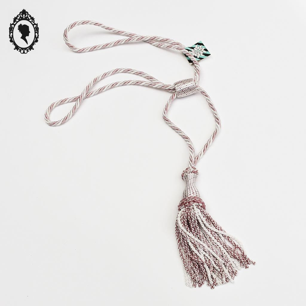 Embrasse pompon cordon rose tendre blanc passementerie pour rideau neuf