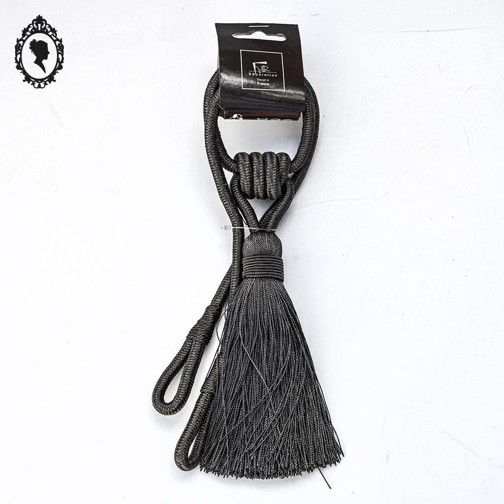 Embrasse pompon gland de clé cordon gris passementerie pour rideau style Houles neuf