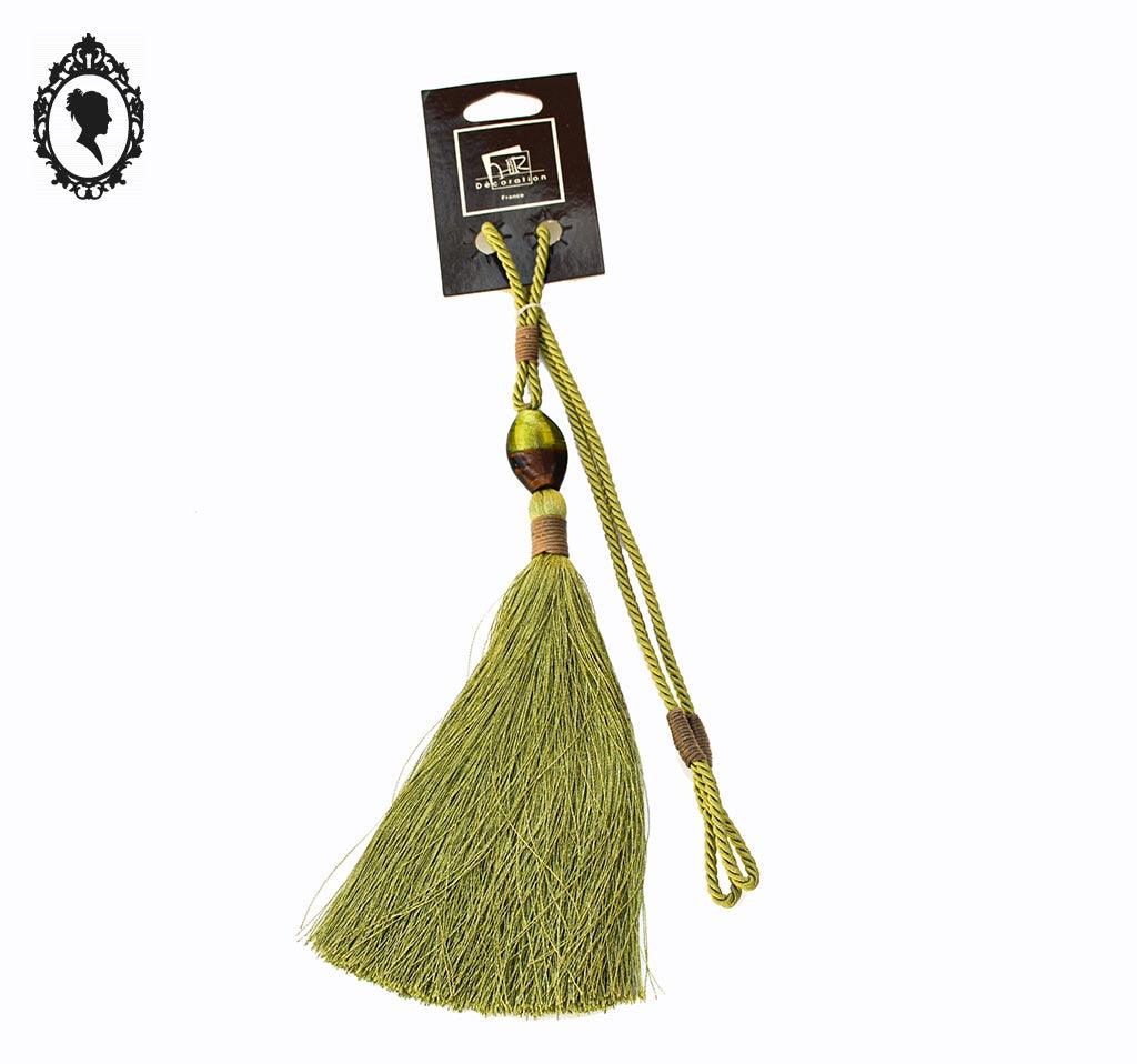 Embrasse pompon gland de clé perle cordon vert passementerie pour rideau style Houles neuf
