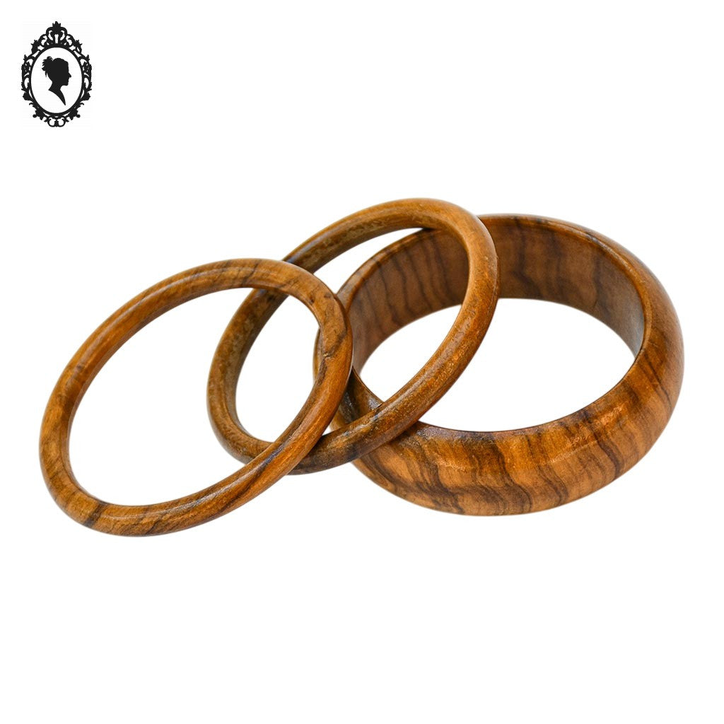 Ensemble de 3 bracelets rigides joncs bois brut vintages