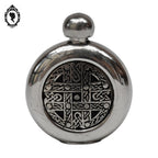 Flacon miniature circulaire en métal flasque de hanche celtique alcool ou parfum St Justin