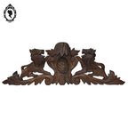 Fronton d’armoire, miroir ou meuble en bois sculpté Lion 58 x 20 cm ancien