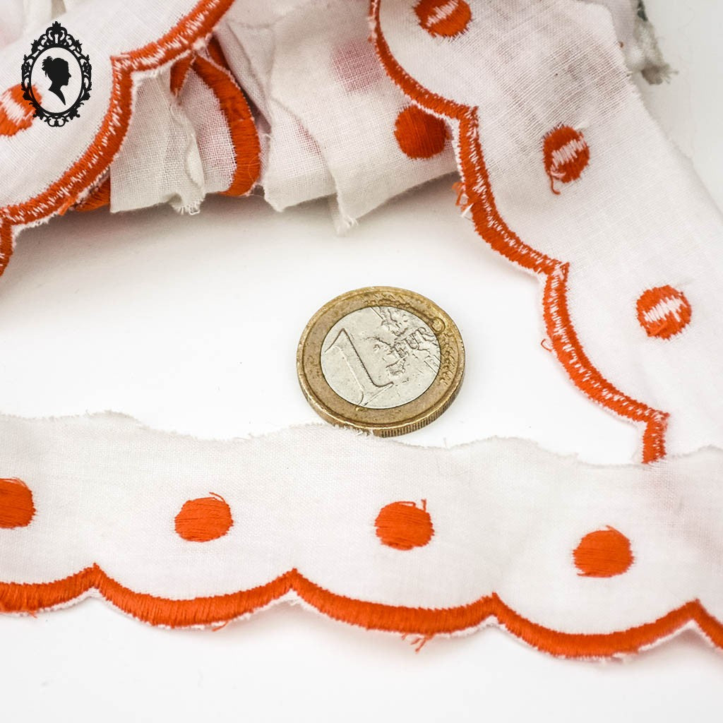 Galon blanc et orange 3 cm  17 mètres passementerie mercerie vintage pop