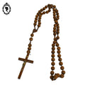 Grand Chapelet Rosaire en bois brut objet religieux avec Christ en régule ancien