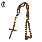 Grand Chapelet Rosaire en bois brut objet religieux avec Christ en régule ancien